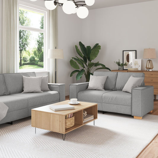 3-Teilige Sofaset Mit Kissen In Wolken-Grauem Stoff