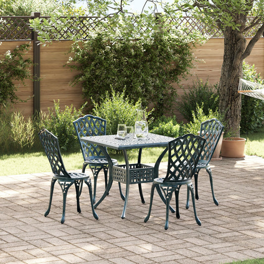 5-Teiliges Garten-Esszimmer-Set In Grün Aus Gussaluminium