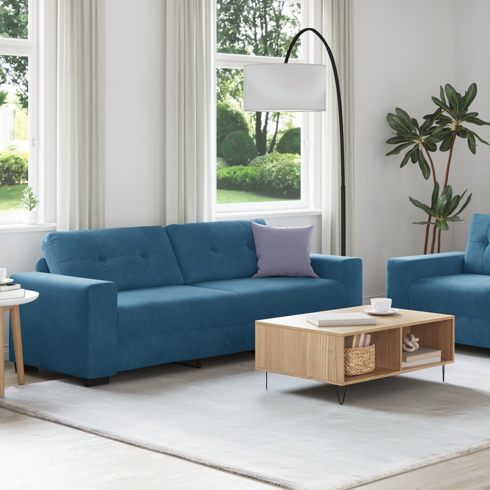 2-Teilige Sofaset Mit Kissen Blau Samt