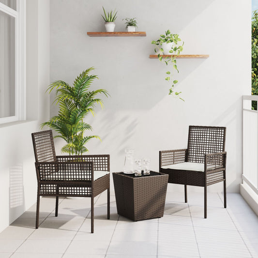 3-Teiliges Garten Bistro Set Mit Kissen Braun Poly Rattan