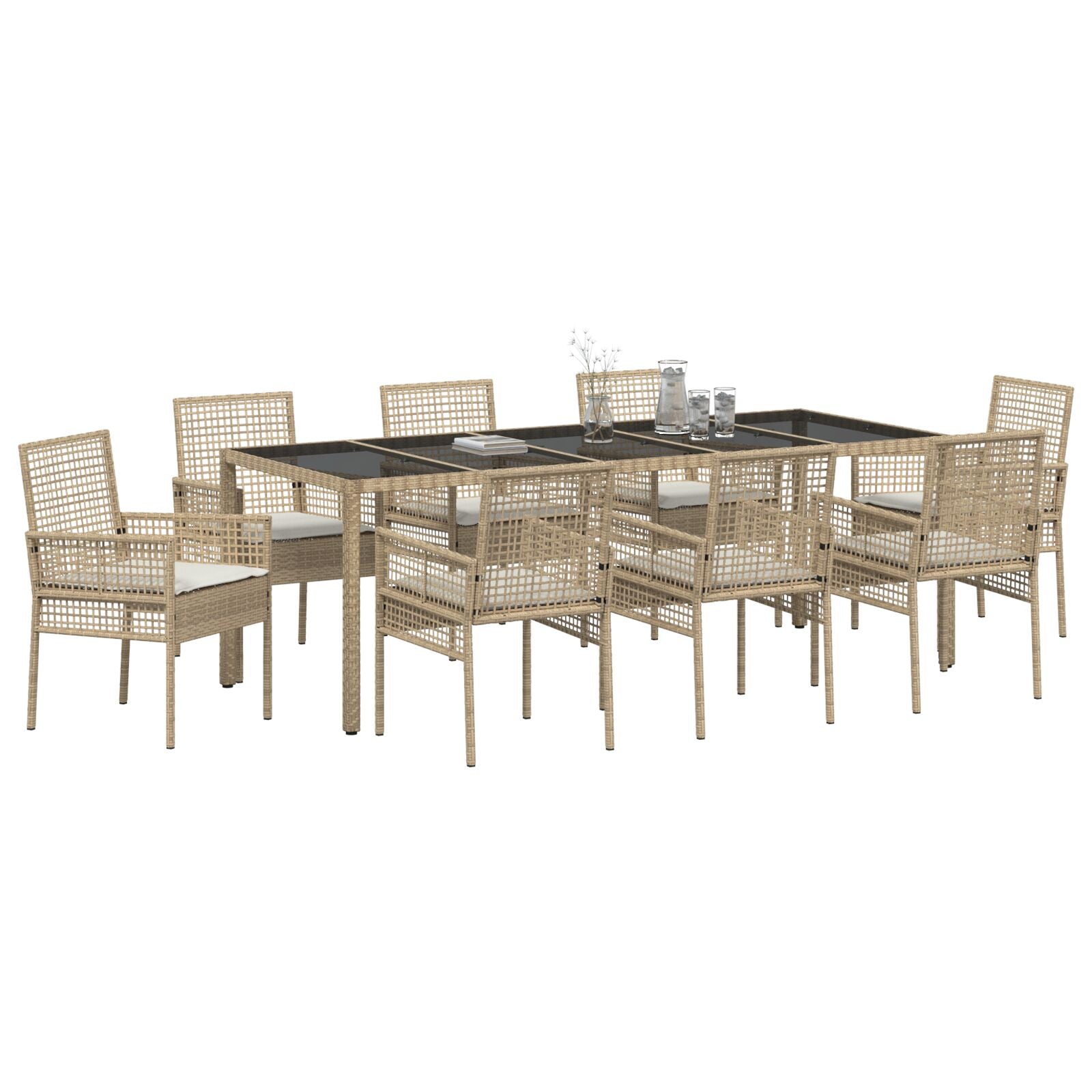 9-Teiliges Garten-Esszimmer-Set Mit Kissen Beige Poly-Rattan