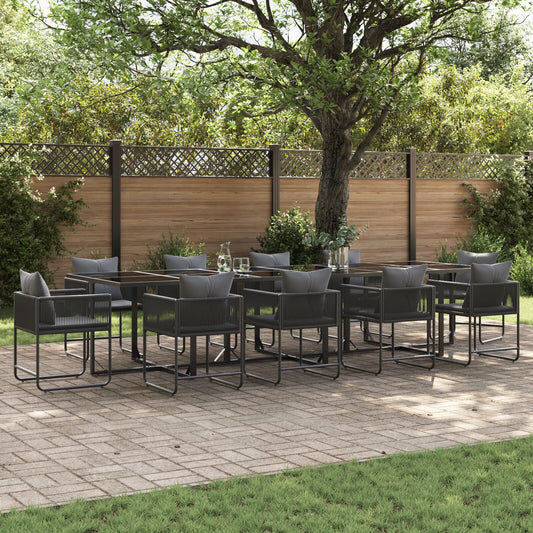 13-Teiliges Gartentischset Mit Kissen Aus Stahl Und Poly-Rattan
