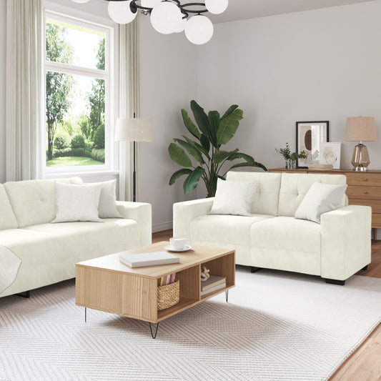 2-Teilige Sofagarnitur Mit Kissen Creme Velvet